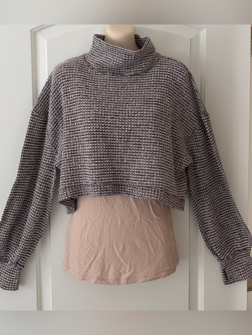 Free People Heathered Gray Cropped Turtleneck Sweater